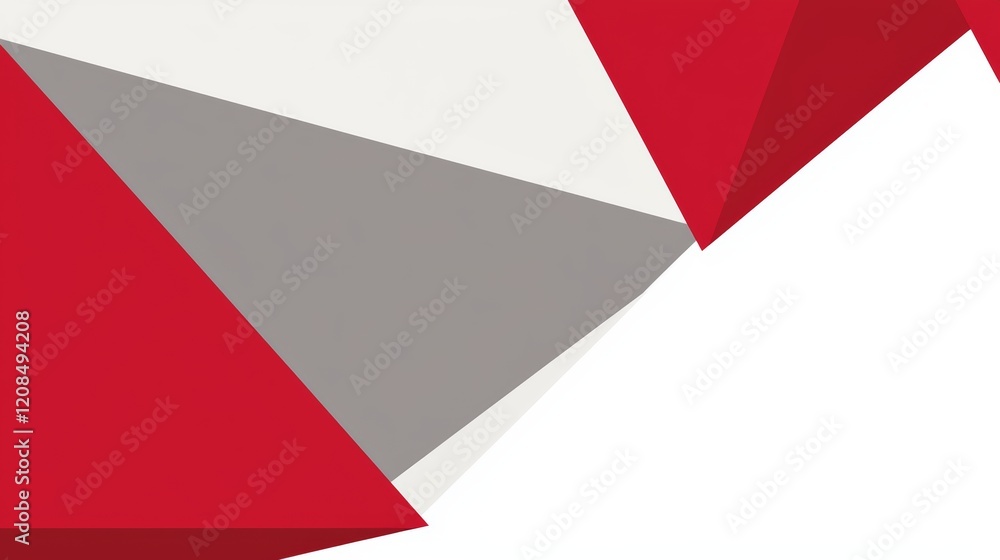 Poster red and grey geometric shapes are dynamically interacting, creating a visually striking composition 
