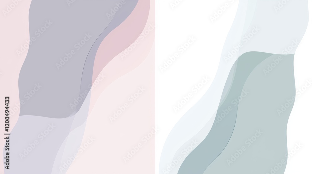 Poster soft pastel hues blend seamlessly, forming a dynamic composition of layered, flowing shapes, creatin