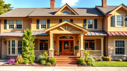 Fototapeta premium Luxury House Exterior: Dream Home Architectural Design, Real Estate Property
