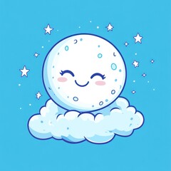 Happy Smiling Moon Rests On A Fluffy Cloud