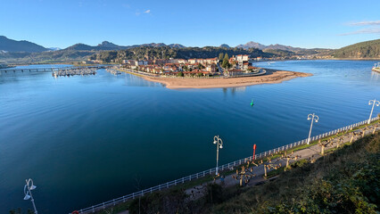 Fototapeta premium Aerial view of Ribadesella and Sella river, Asturias, Spain