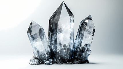 Silver theme glowing crystals on plain white background. Crystal Plains. Illustration