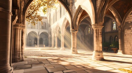 Fototapeta premium Medieval Cloister with Stone Arches 