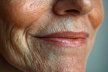 portrait the flabbiness and wrinkle corner of the mouth, smile lines and flabby skin beside the mouth