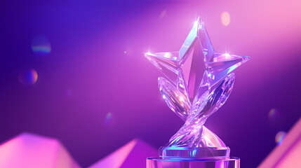 A crystal trophy with a starshaped top given for exceptional performance in a dance competition on a plain stage light background. Crystal Plains. Illustration
