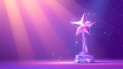 A crystal trophy with a starshaped top given for exceptional performance in a dance competition on a plain stage light background. Crystal Plains. Illustration