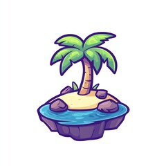Obraz premium Tropical Island Scene Palm Tree Ocean Rocks Sand
