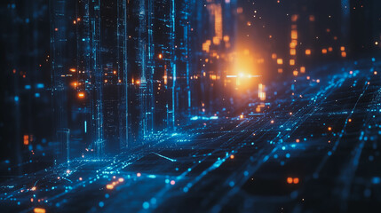 Fototapeta premium Smart digital Innovation city with connection network reciprocity over the cityscape. of future smart wireless digital city and social media networking systems that connects people with in city