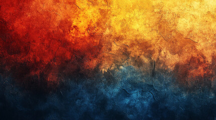 A grainy red orange yellow blue vibrant dark gradient banner symbolizing chaos energy transformation intensity passion creativity emotions dynamic transitions atmospheric abstract textures

