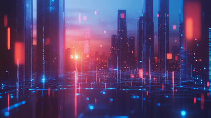 Obraz premium Smart digital Innovation city with connection network reciprocity over the cityscape. of future smart wireless digital city and social media networking systems that connects people with in city
