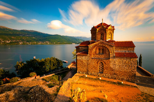 Saint John the Theologian, Kaneo situated on the cliff over Kaneo Beach overlooking Lake Ohrid in the city of Ohrid, North Macedonia.	