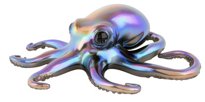 Iridescent Octopus 3D Render Shiny Colorful Aquatic Life Ocean Creature Surreal Abstract Art