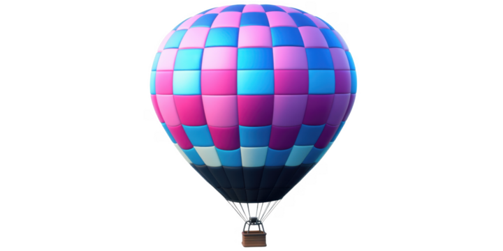 Colorful hot air balloon with pink blue and white checkered pattern isolated transparent background - Powered by Adobe