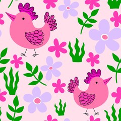 Easter chicken seamless birds pattern for wrapping paper and fabrics