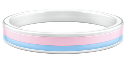 Transgender Pride Ring Elegant White Ceramic Band with Pink and Blue Enamel Stripes