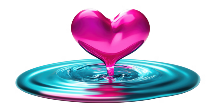 Pink Heart Shaped Liquid Dropping into Teal Water Abstract Love Concept