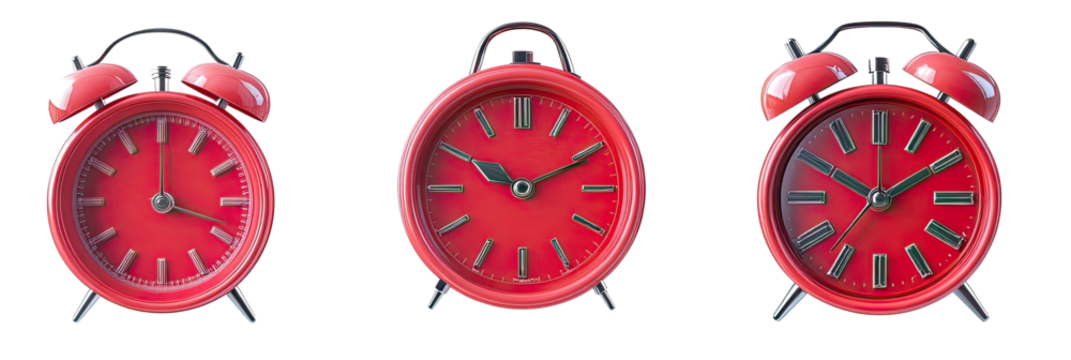 Retro Red Alarm Clocks on Clear Background Generative AI