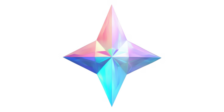 Iridescent Crystal Star Shape Abstract Geometric Design Pastel Rainbow Colors 3D Render