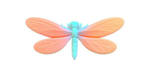 Pastel Peach and Aqua Dragonfly 3D Render Insect Illustration Nature Wings Detailed Design