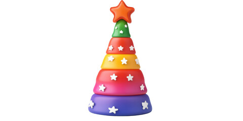 Colorful Stacking Toy Christmas Tree 3D Render Festive Rainbow Rings Kids Gift