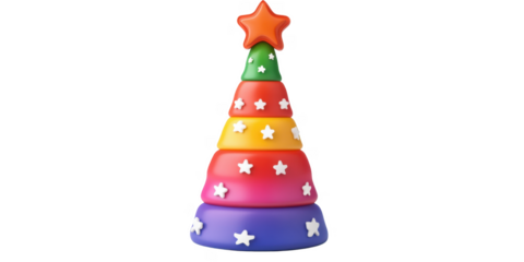 Colorful Stacking Toy Christmas Tree 3D Render Festive Rainbow Rings Kids Gift