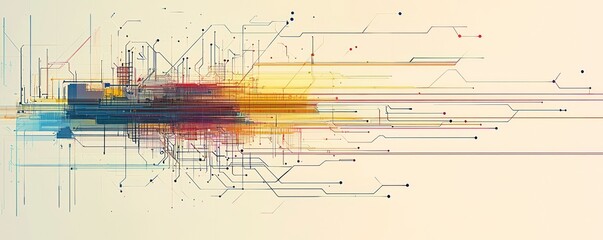 Abstract line compositions representing technological advancements, like circuits and data streams.
