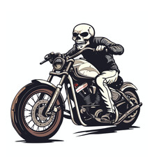Obraz premium Skeleton is Riding a Classic Motorcycle isolated white background 