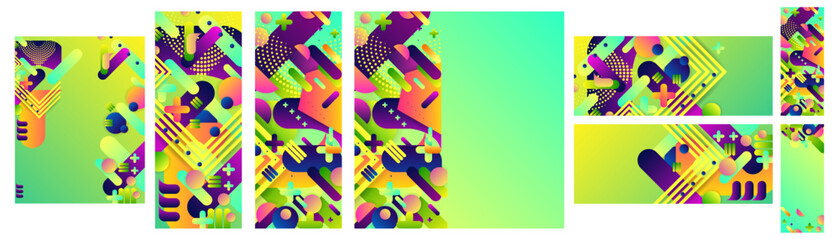 Set geometric colors fluid shapes. Flowing and liquid abstract gradient background for banner, poster or book. Vector design