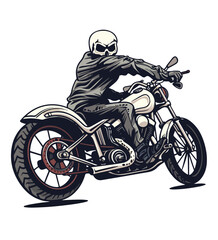 Obraz premium Skeleton is Riding a Classic Motorcycle isolated white background 