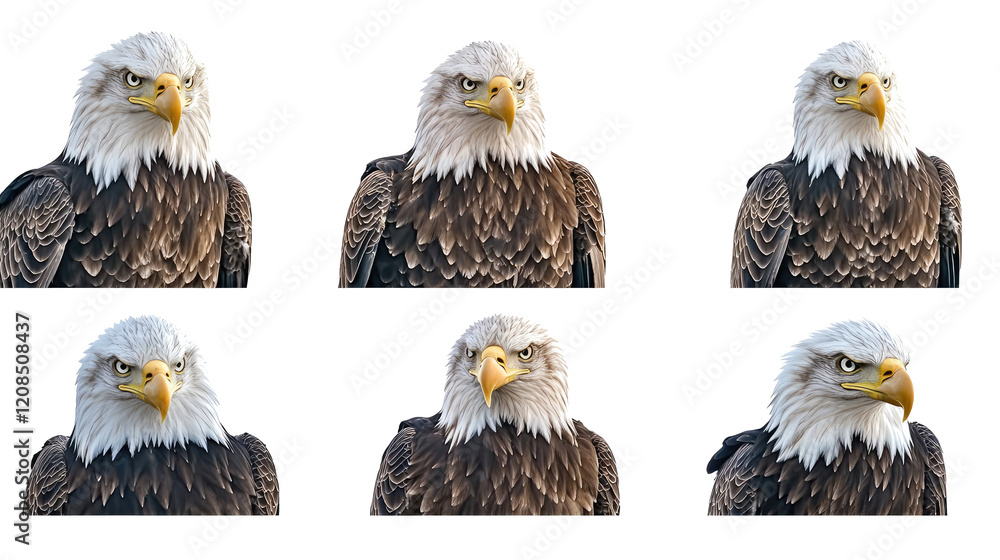 Poster bald eagle collection displaying various expressions generative ai