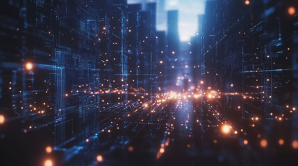 Obraz premium Smart Innovation city with connection cyber security network reciprocity over the sunset cityscape future wireless digital city and social media networking systems that connects people in the city