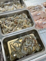 Fresh shrimp are sold at the market