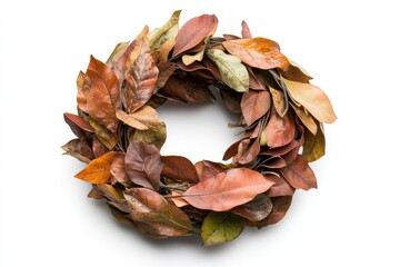 Autumn leaf wreath, studio shot, white background, fall decor