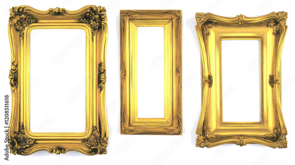 Poster antique golden rectangular picture frames collection generative ai