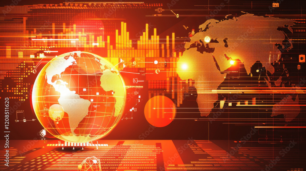 Poster digital globe with data visualization and technology elements