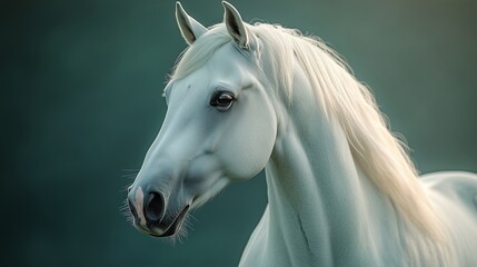 Fototapeta premium Majestic White Horse Captured in Elegant Profile View
