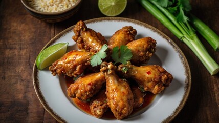 Golden Tom Yum Deep-Fried Chicken Wings with Cilantro and Lime