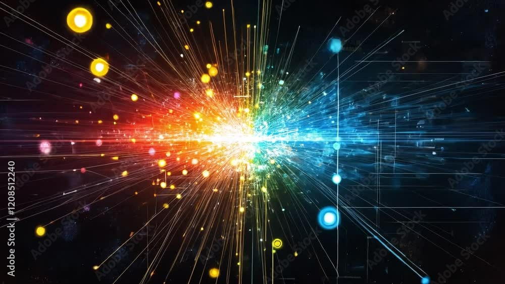 Poster dynamic visualization of digital data streams and vibrant network connections in 4k
