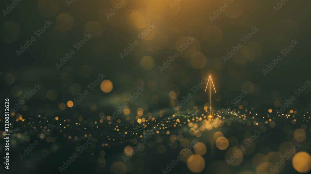 Poster glowing arrow points upward amidst backdrop of shimmering golden bokeh lights, creating sense of dir