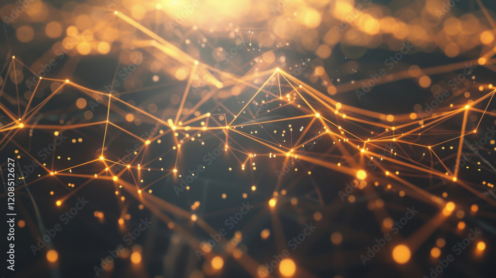 Poster abstract glowing lines and dots create dynamic network pattern, evoking sense of technology and conn