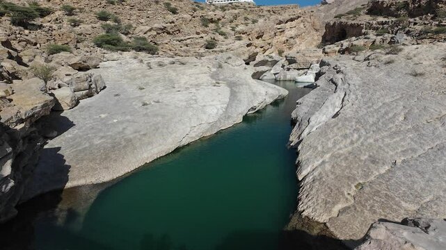 The beautiful mountain scenery of Wadi Bani Khalid in Oman
