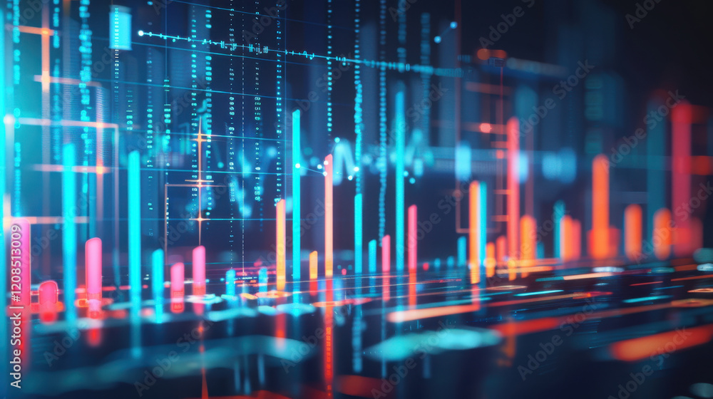 Poster digital data visualization with colorful graphs and charts