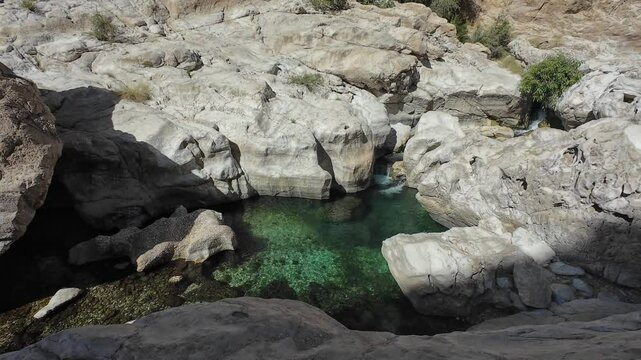 The beautiful mountain scenery of Wadi Bani Khalid in Oman
