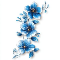 Elegant blue floral vine with delicate blossoms and intricate details in a vibrant artistic botanical design
