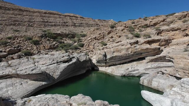 The beautiful mountain scenery of Wadi Bani Khalid in Oman
