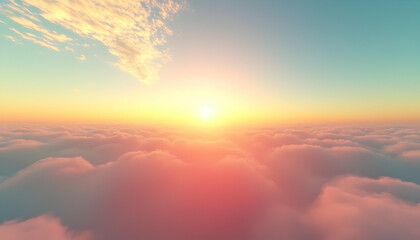 Fototapeta premium Breathtaking aerial view of a sun setting over a sea of clouds, displaying vibrant orange and pink hues.