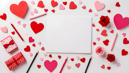 Valentine card with paper hearts. love symbols, Valentine's Day greeting card design