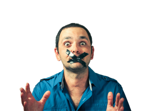 Man wit the taped mouth