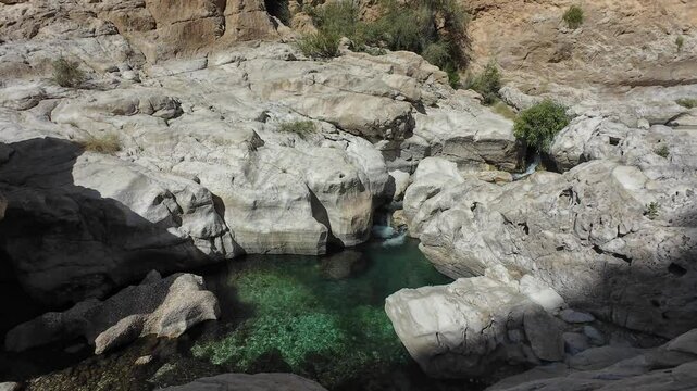 The beautiful mountain scenery of Wadi Bani Khalid in Oman
