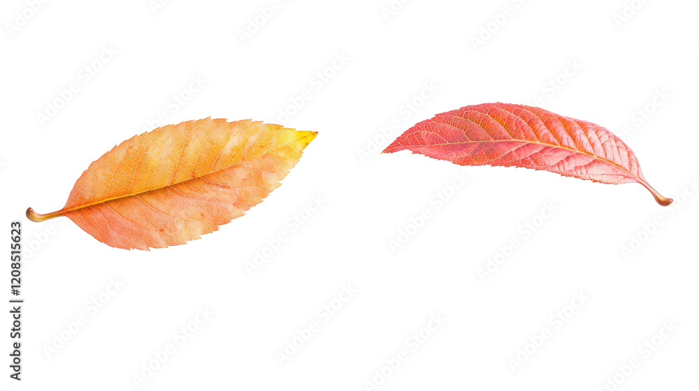 Poster colorful autumn leaves floating on transparent background generative ai